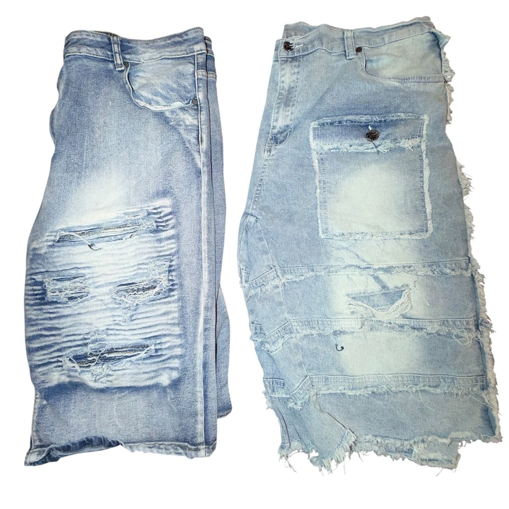 Blind Trust‎ Mens Distressed Denim Shorts Bundle Light Wash Moto Patchwork SZ 44